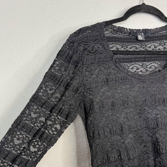 Forever 21 Black Lace Top Women's M 3/4 Sleeve Whimsigoth Gothic Fairy Goth Vamp - Picture 3 of 7